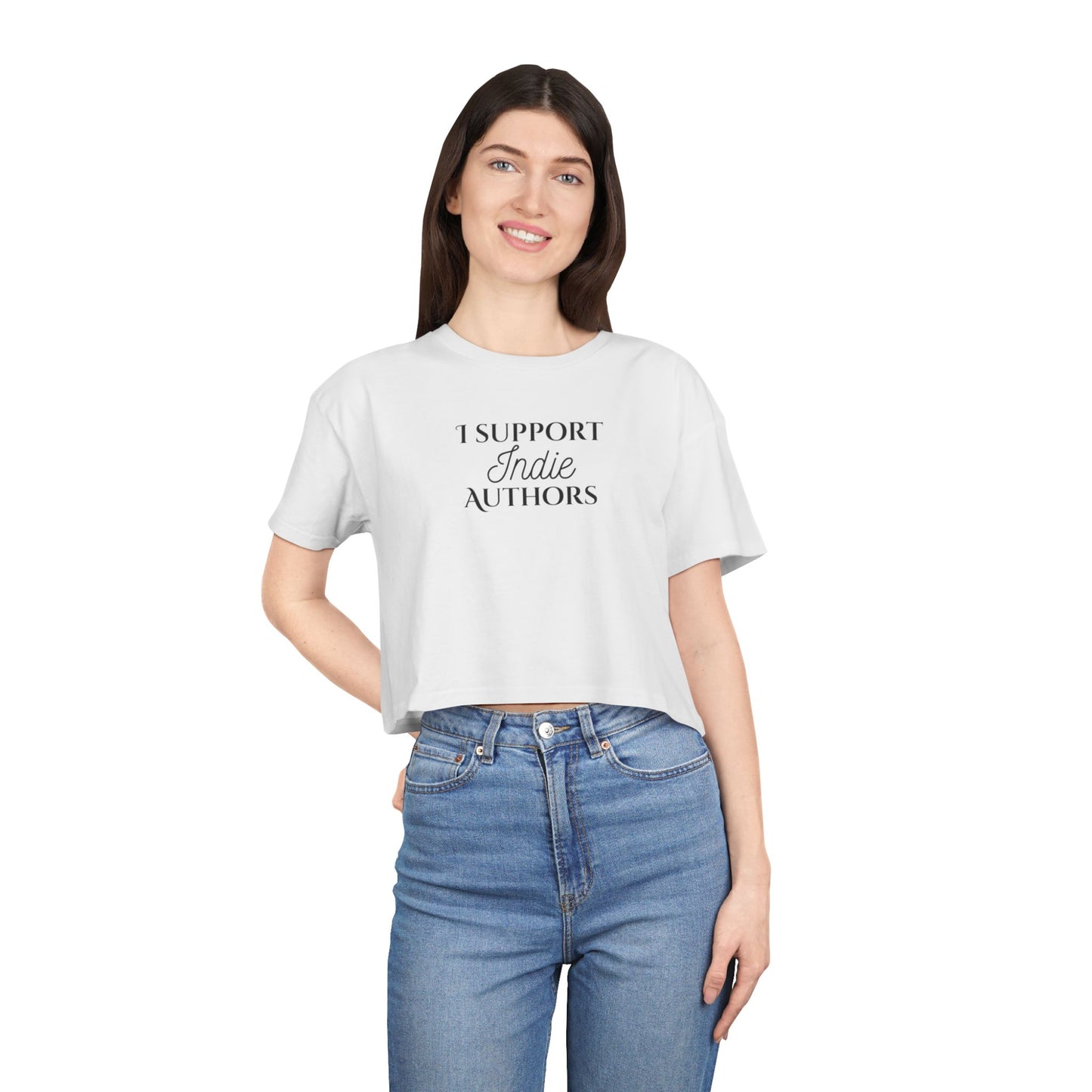 Women's Crop Tee - I Support Indie Authors | Literary Gift, Book Lover Apparel, Indie Author Merch, Casual Crop Top